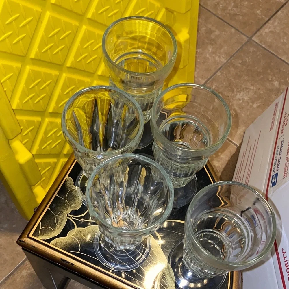Vintage Mixed Large Ice Cream Soda Clear Glass Goblet Set of 5